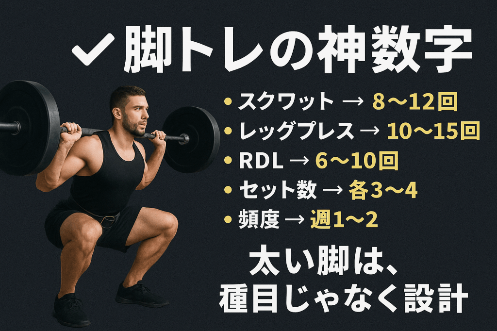 脚を太くしたいなら、やるべきなのは「気合いのスクワット」ではありません。大事なのは種目の“設計”＝数字で組むことです。